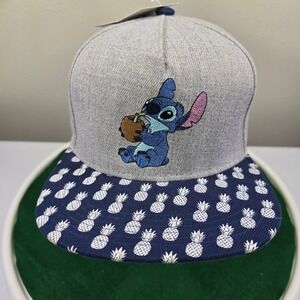 Disney Stitch Kids Snapback Hat Gray‎ Pineapple Print Flat Bill Adjustable Cap